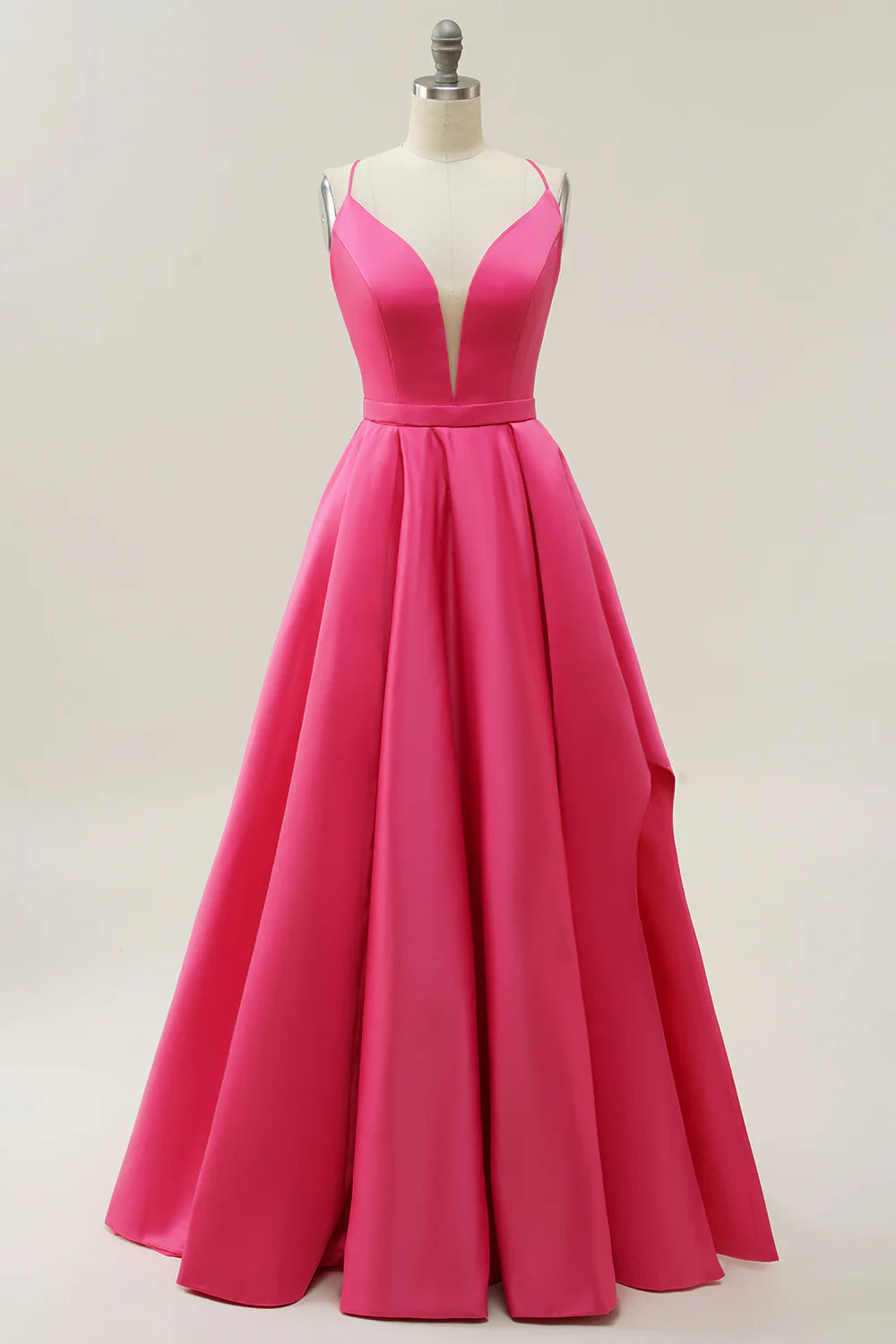 Deep V Neck Floor Length A-Line Spaghetti Straps Ball Gown
